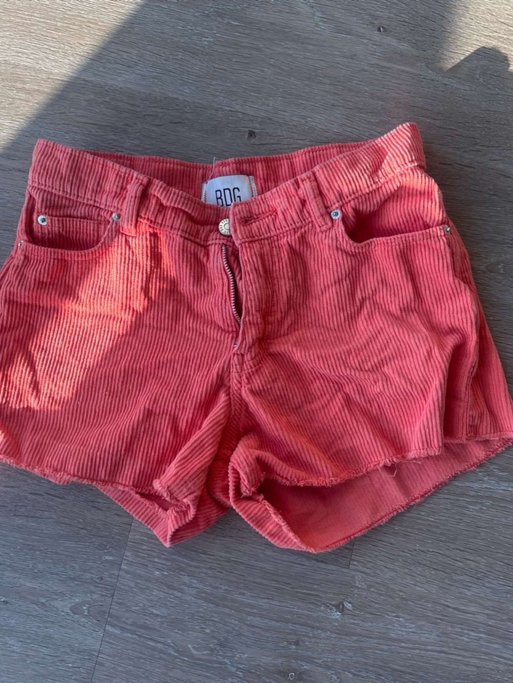 BDG Coral-Red Corduroy High Waist Cutoff Shorts Size 26